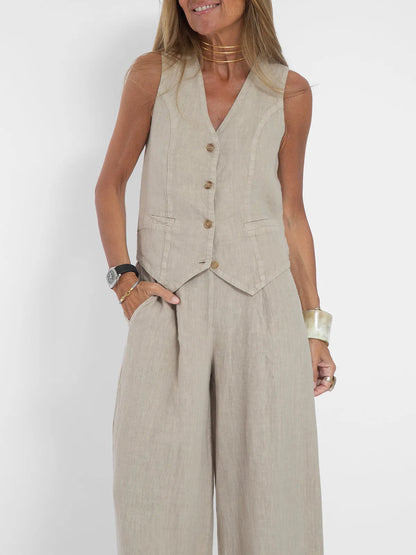 🍒Women's clothing spring summer fashion vest and pants two piece set pure colour sleeveless temperament casual Suit Somersault Into Summer With This Summer Suit