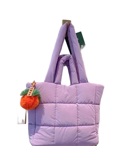 🍒Womens tote handbags quilted puff bag waterproof retro trendy shoulder bag large capacity solid colour soft casual accessory with decoration  don’t get PUFFed out with poor BAGs get this cutie