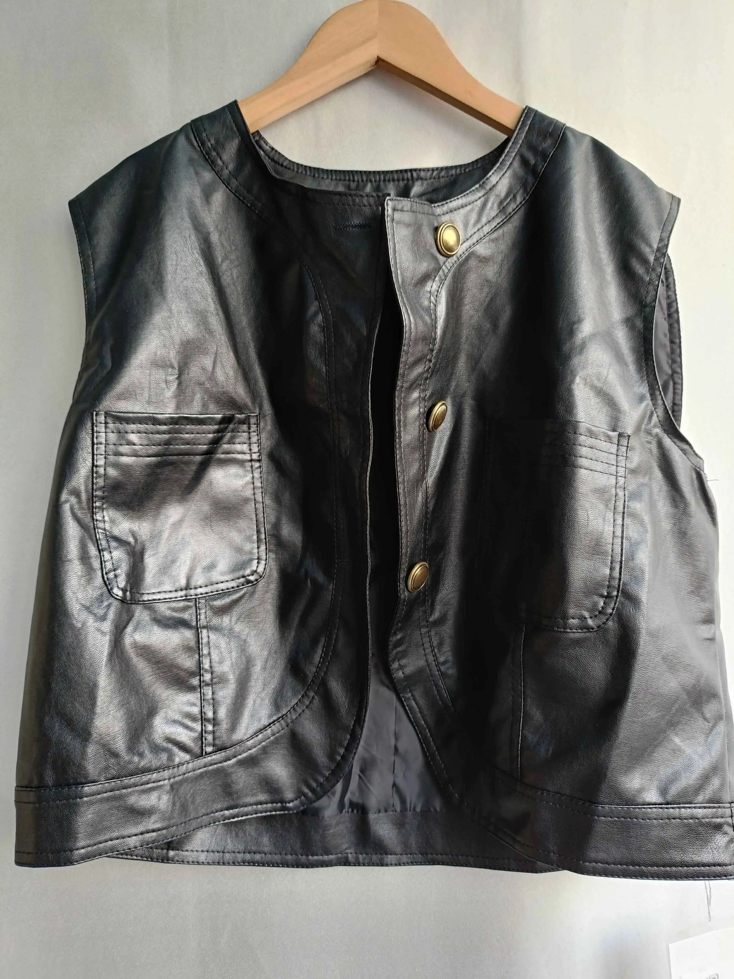 🍒Leather vest women chic clothing streetwear fashion style Y2K waist coat sleeveless moto jacket buttoned cute tank smart casual clothes party occasion wear Look Leather Lovely