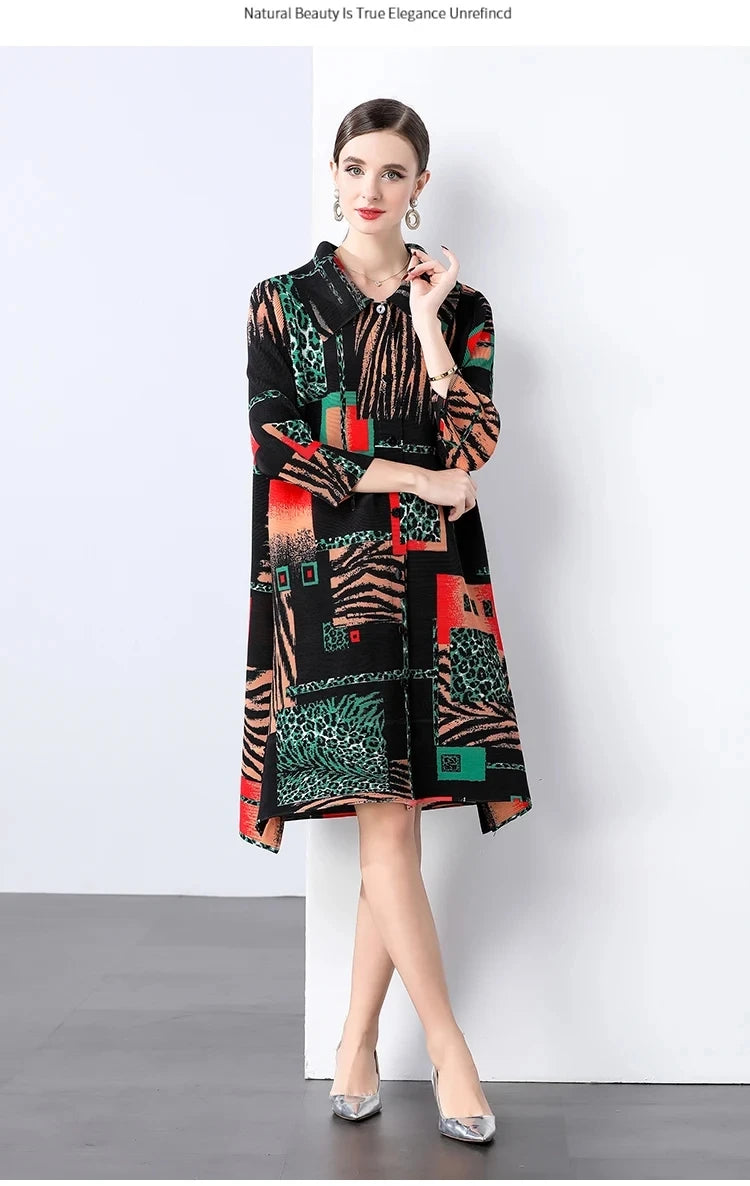 🍒Plus size pleated shirt dress color block outfits loose one size fits all  stretch cardigans smart casual clothing women