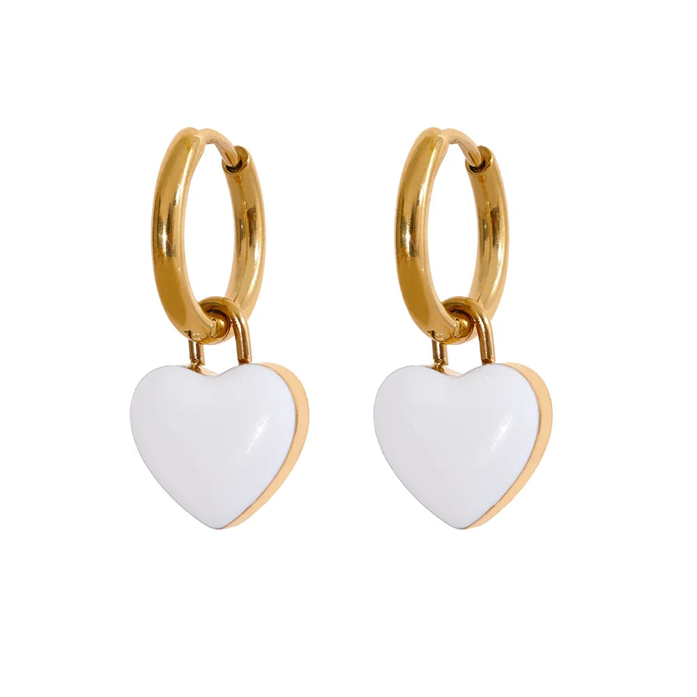 🍒Stainless steel drop hoop earrings heart enamel earrings waterproof charms cute trendy  jewellery summer gold plated stainlless steel earrings jewellery gifts every day earrings