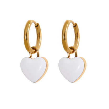 🍒Stainless steel drop hoop earrings heart enamel earrings waterproof charms cute trendy  jewellery summer gold plated stainlless steel earrings jewellery gifts every day earrings