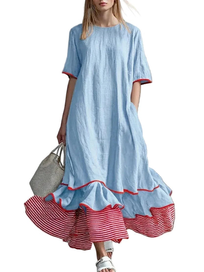 🍒Dress maxi summer with patchwork contrasting colours casual loose outfits for women fashion comfortable simple and versatile Fluttering flattering Fun