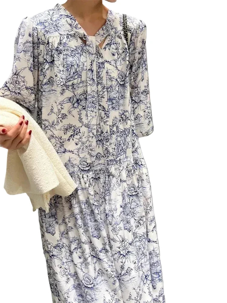 🍒Sundress long sleeve puff maxi outfit vintage dress smart casual daywear partywear office clothes Ink This One In