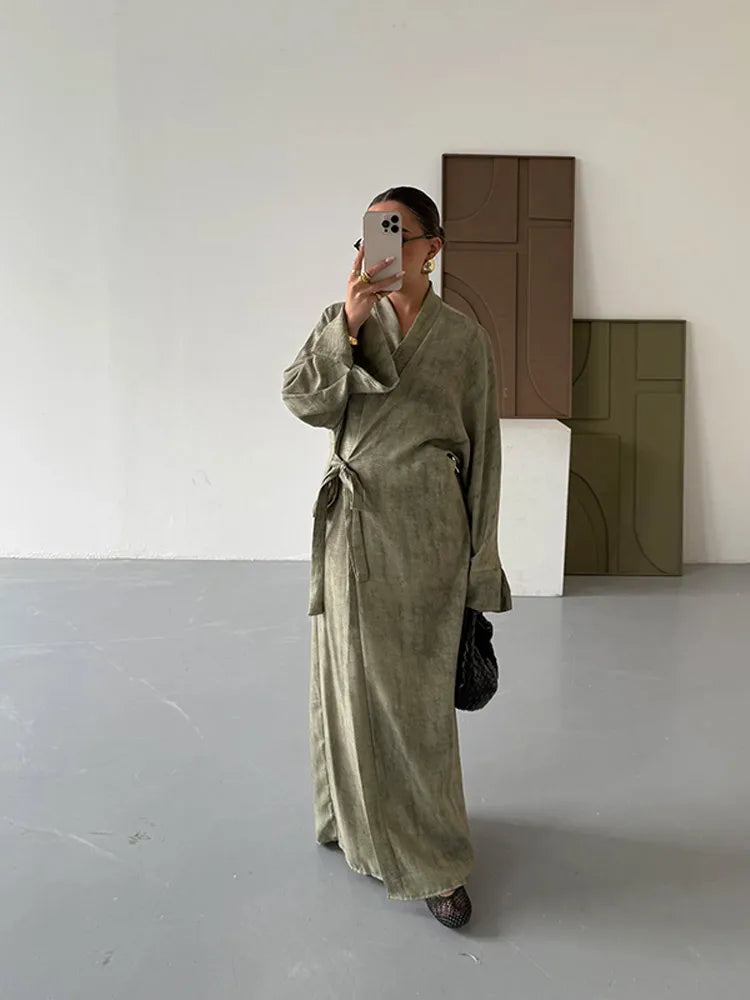 🍒Camouflage print maxi dress with side tie detail loose fit outfits  long elegant female party occasion wear oversized evening wear Camera -ouflage