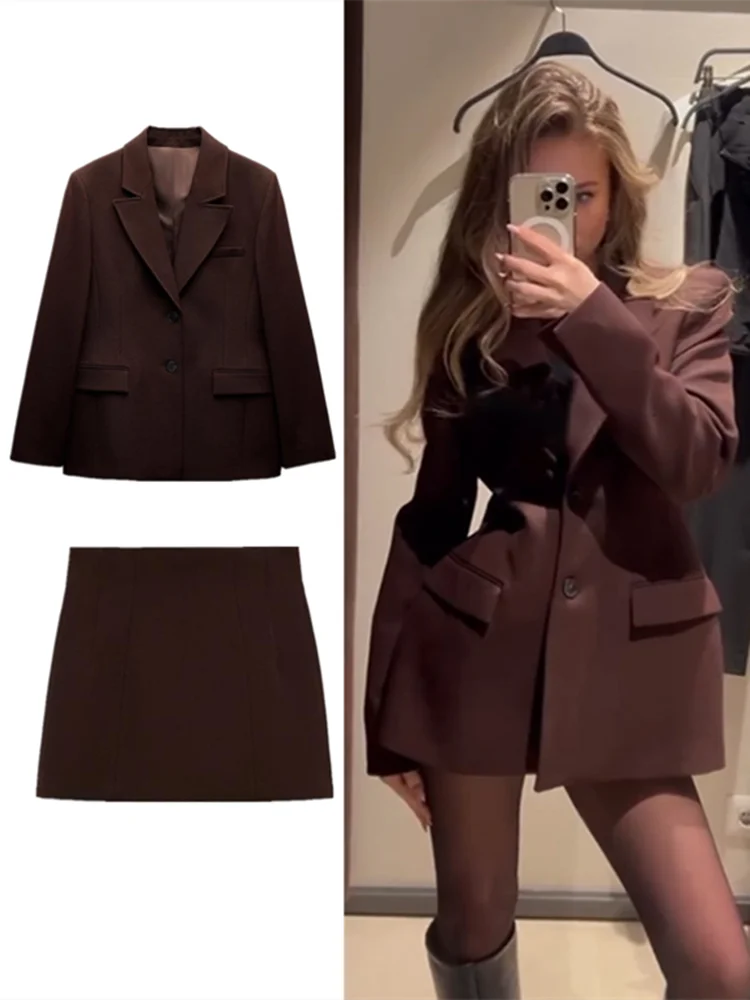 🍒Elegant office wear ladies  blazer and skirt sets lapel long sleeve jacket slim waist plus a-line mini skirt spring autumn fashion smart casual wear occasion wear