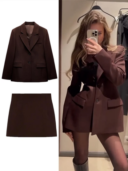 🍒Elegant office wear ladies  blazer and skirt sets lapel long sleeve jacket slim waist plus a-line mini skirt spring autumn fashion smart casual wear occasion wear