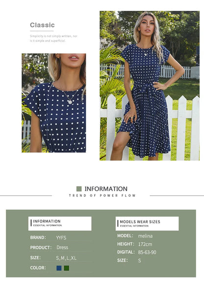 🍒Summer dresses for women high waist midi outfit with pleats elegant pleated polka dots short sleeve fashion office clothing vacation wear  Don’t Delay Dotties