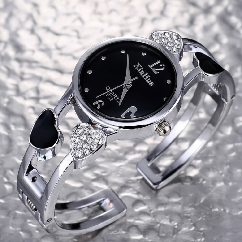 🍒Womens heart watch Design quartz fashion bangle silver classic crystal Stainless Steel colour face wristwatch smart casual jewellery   Watch This Bang For Your Buck