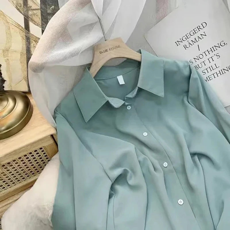 🍒Womens classic shirts smat casual clothing cotton rich shirts office fashion female long sleeve loose blouse solid tops plus size clothes S-4XL Dont Get Shirty About Shirts Get This Shirt