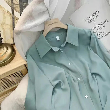 🍒Womens classic shirts smat casual clothing cotton rich shirts office fashion female long sleeve loose blouse solid tops plus size clothes S-4XL Dont Get Shirty About Shirts Get This Shirt