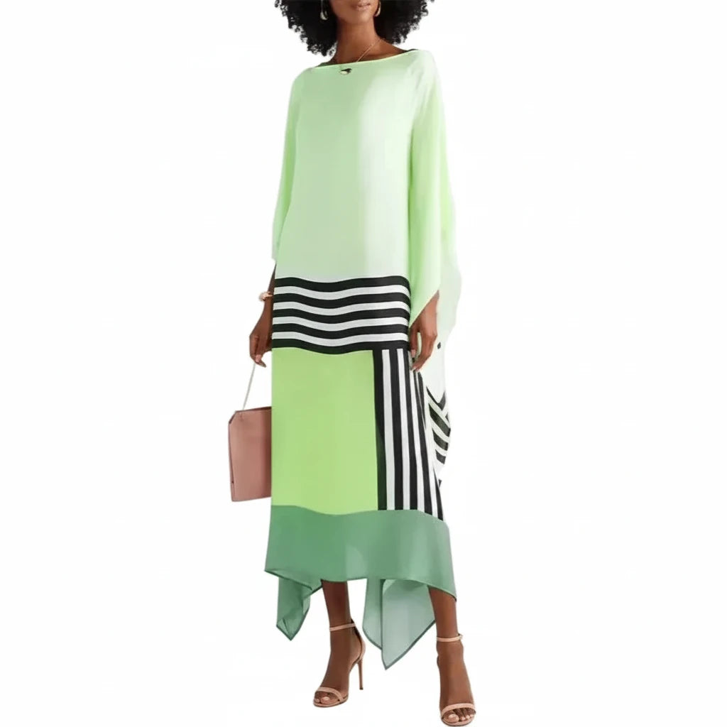 🍒Women's striped maxi dress slash neck Irregular outfit hem shape batwing sleeve summer dress slanted shoulders bohemian style clothing