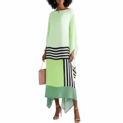 🍒Women's striped maxi dress slash neck Irregular outfit hem shape batwing sleeve summer dress slanted shoulders bohemian style clothing