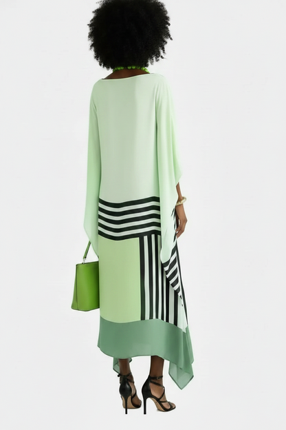 🍒Women's striped maxi dress slash neck Irregular outfit hem shape batwing sleeve summer dress slanted shoulders bohemian style clothing