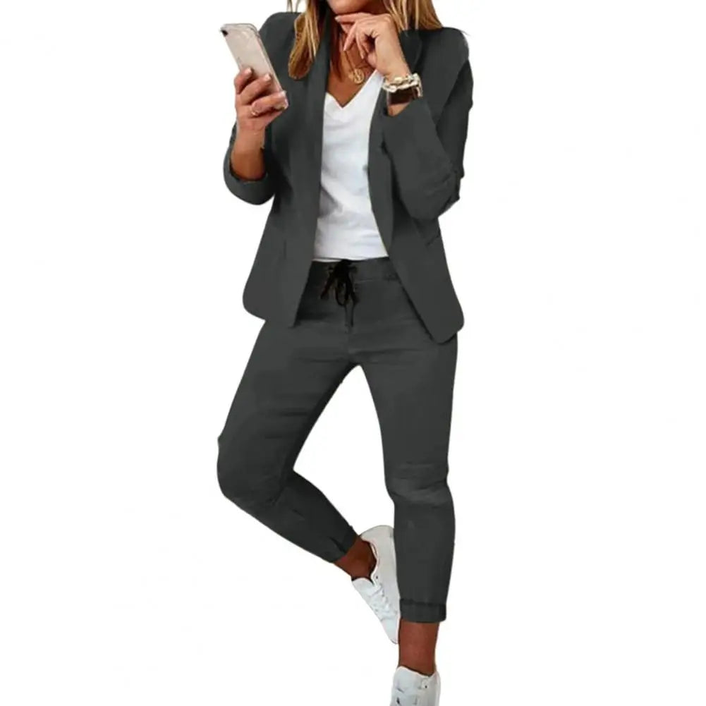 🍒Women's fashion two piece sets  hip length jacket and tapered pants  suit for office smart casual clothes Look Suitably Smart Casual
