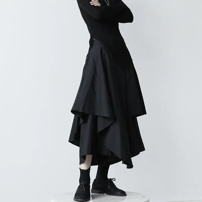 🍒Women black skirts Irregular high waist pleated skirt pants for Women a-line layered female clothes HAN'KER to this soon to become wardrobe CHIEF
