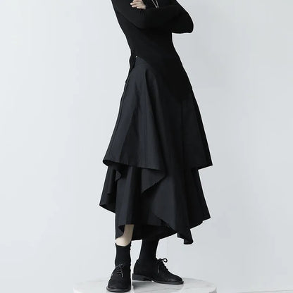 🍒Women black skirts Irregular high waist pleated skirt pants for Women a-line layered female clothes HAN'KER to this soon to become wardrobe CHIEF