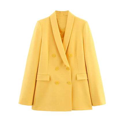 🍒Double breasted long sleeve blazer women's spring summer blazers lapel collar suit and mid waist zipper flared pants smart  casual wear YEL out and bend LOW when you get this