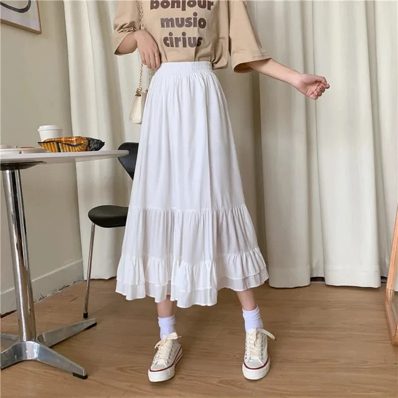 🍒 Gelaagde romp met elastiese middellyfband vroue se wit a-lyn gelaagde rompset somerklere sjiek slim gemaklike mode elegante kantoordrag vir dames Crisp Wispy Gypsy