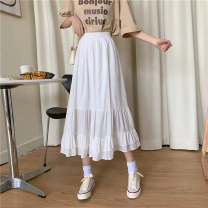 🍒 Gelaagde romp met elastiese middellyfband vroue se wit a-lyn gelaagde rompset somerklere sjiek slim gemaklike mode elegante kantoordrag vir dames Crisp Wispy Gypsy