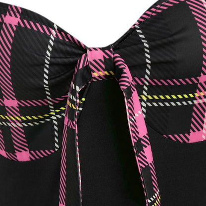 🍒chequered patchwork dress plaid long sleeve a-line midi wrapped Knot Irregular outfit high waist vintage style button down smart casual wear women Check Mate