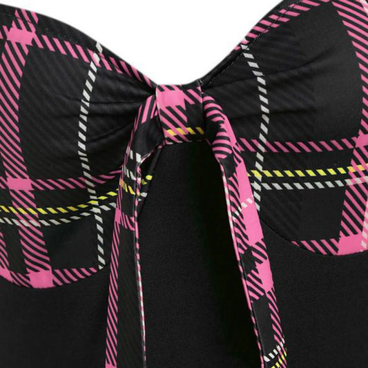 🍒chequered patchwork dress plaid long sleeve a-line midi wrapped Knot Irregular outfit high waist vintage style button down smart casual wear women Check Mate