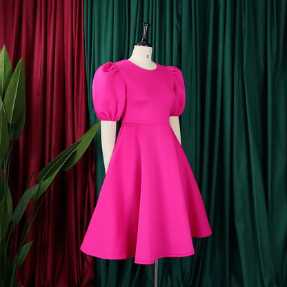 🍒Elegante rokke vir dames met O-nek, kortmoue, uitrusting vir verjaarsdagpartytjie, hoë middellyf, geplooide pofmoue, vrouemodemode, geleentheidsdrag, aandpartytjiedrag, middelkalf, luukse B'day Bopper Beauty Babe