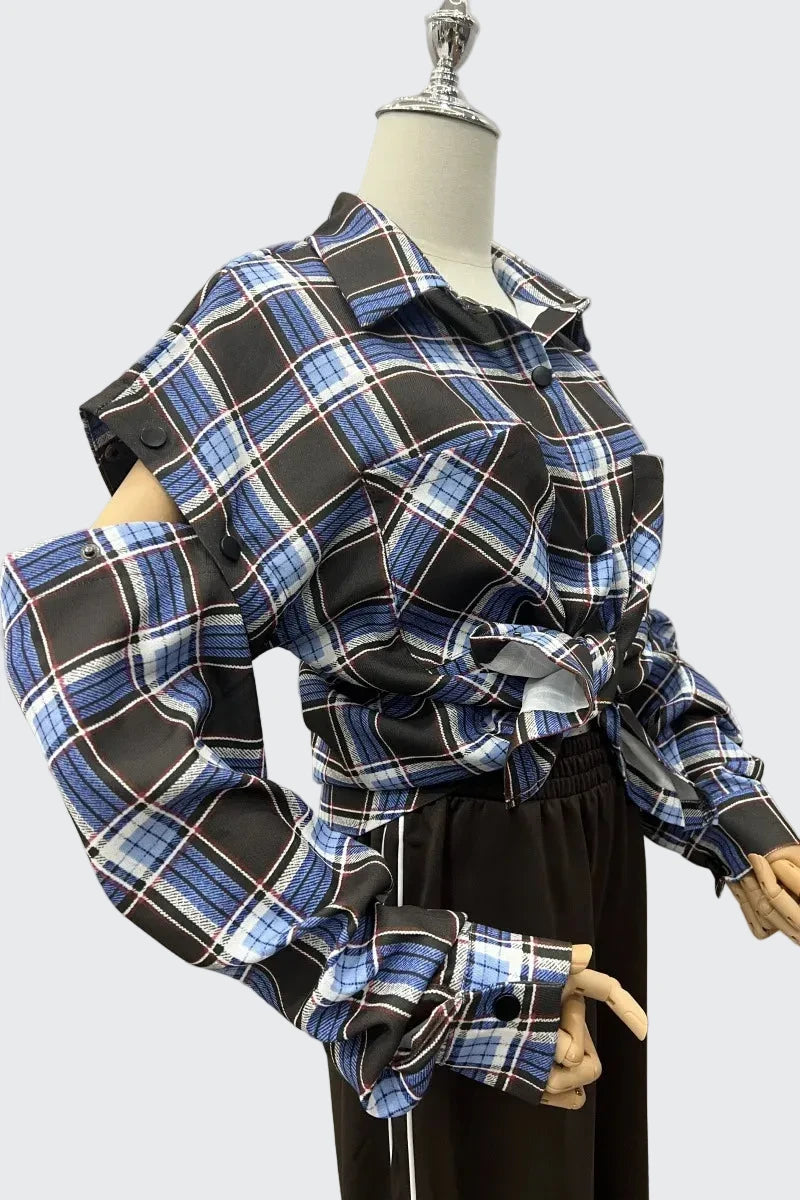 🍒女士春季衬衫式夹克，格子短袖口袋复古奢华时尚简约风格格子衬衫，设计师舒适款服装，别再犹豫了，快来入手这款格子衬衫！