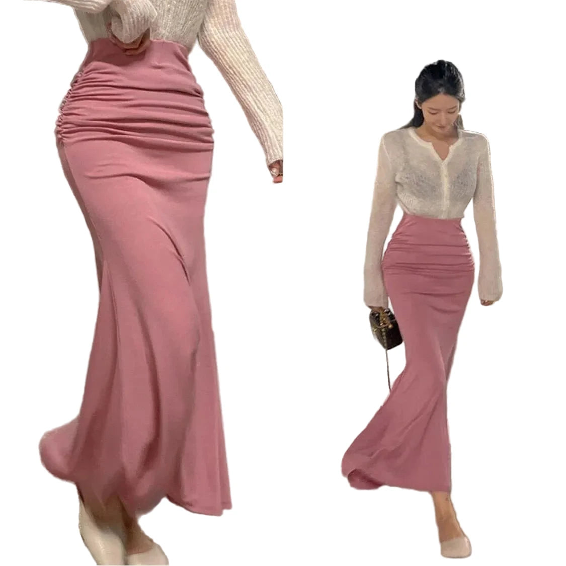 🍒女士缎面半身裙高腰A字优雅夏季服装 适合各种场合的时尚长裙 确保您的褶皱整齐服帖