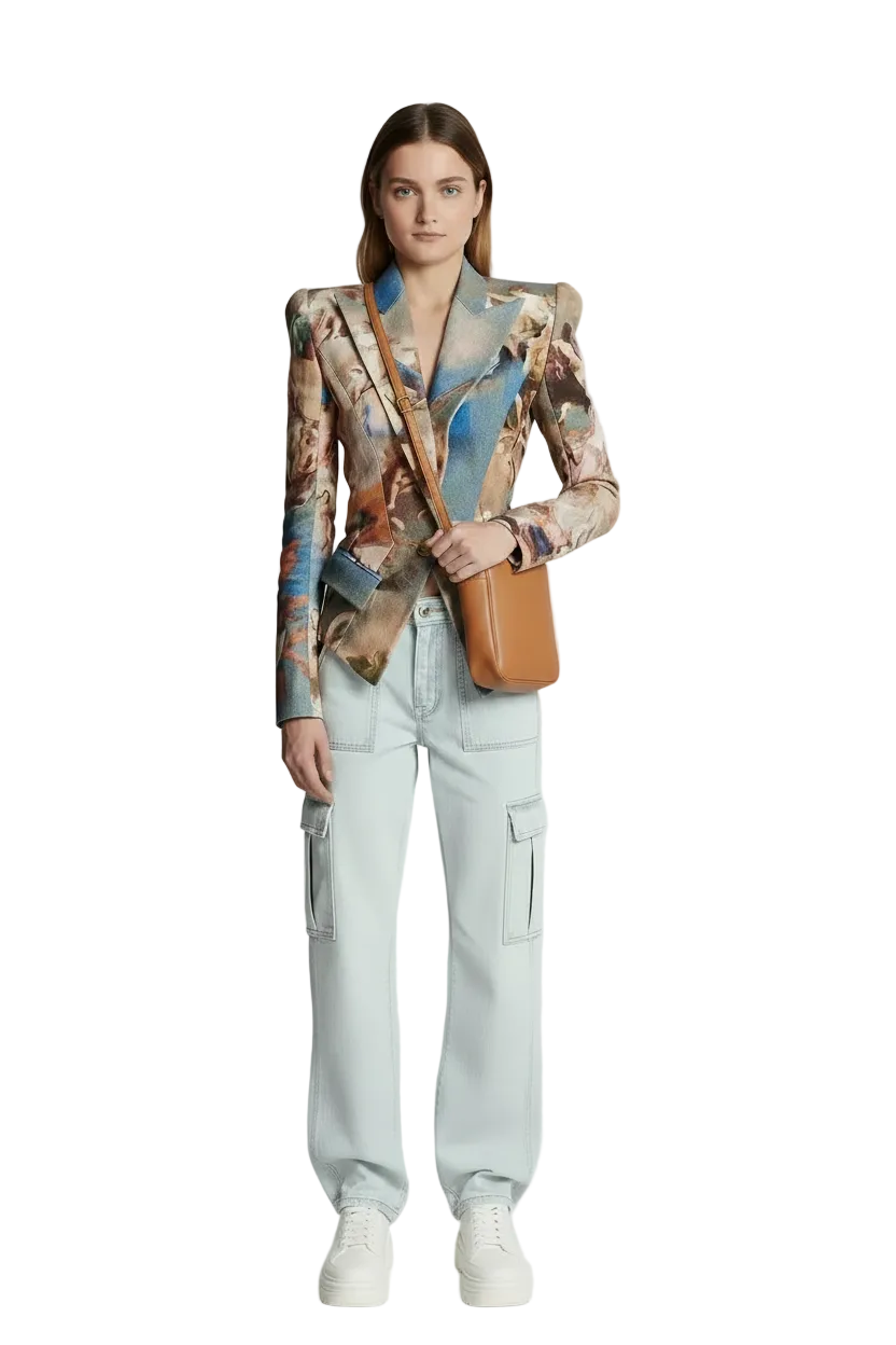 🍒Womens vintage printed blazer long sleeve button Jacket plus cross lace-up mini slim skirts sets evening wear clothing cherub classic print suit occasion party wear CROSS out boring SUITs on your list and get CLASSIC