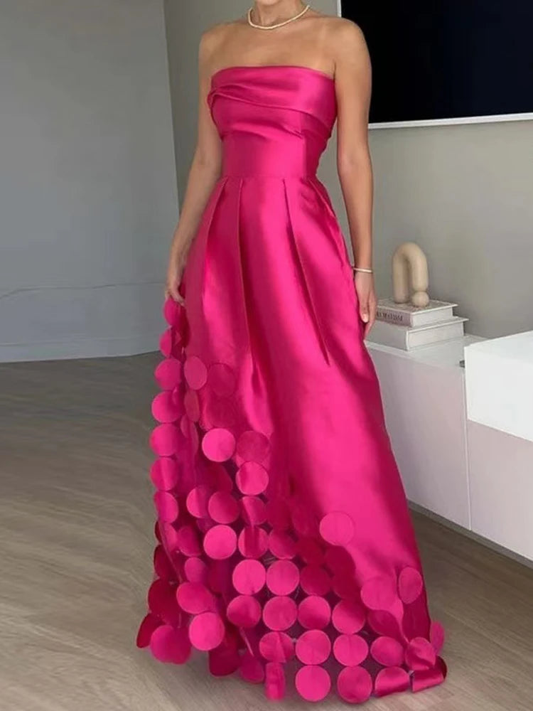 🍒Strapless satin dress hollow out party dress backless design women's occasion wear summer chic fashion banquet evening dresses DIsc-over