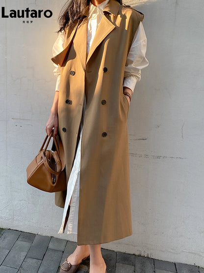 🍒Moulose trenchcoat vir vroue met gordel dubbelbors lang baadjie maxi-oorjas vroulik los herfs lente mode Trendy Trench Trend