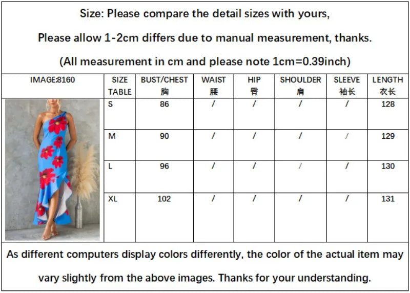 🍒One shoulder sleeveless dress summer fashion for women Irregular bohemian vacation outfits floral print fashion with ruffle hem outfits long   No Puff, Get Out Ruffs