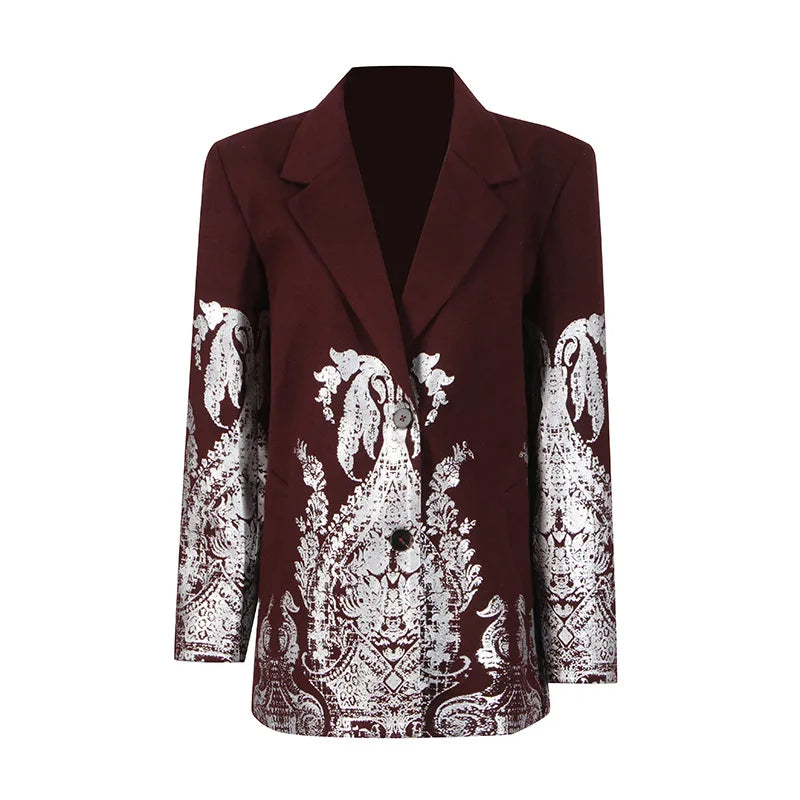 🍒Designer blazer for women brocade printed jacket winter spring notched collar coat long sleeve casual office fashion occasion wear party wear clothes Stamp Your Fashion