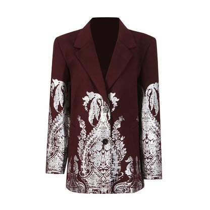 🍒Designer blazer for women brocade printed jacket winter spring notched collar coat long sleeve casual office fashion occasion wear party wear clothes Stamp Your Fashion