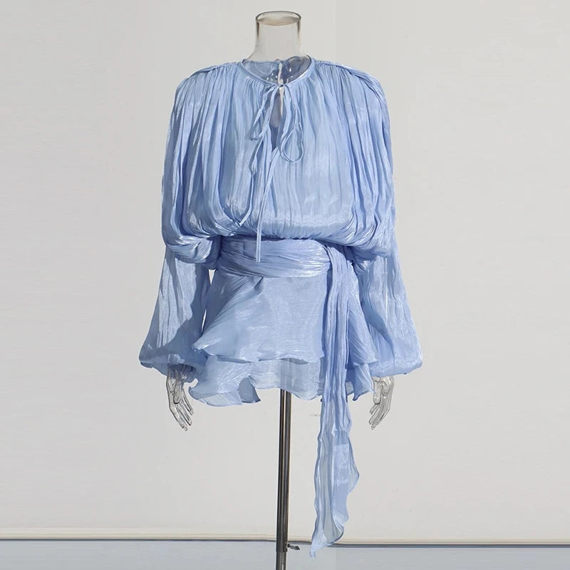 🍒Soliede dasnekrok met hoë middellyf en ruffle vir vroue, langmou mini-partytjieklere, klubdrag, geleentheidsklere, vroulike mode, Swier In Ruffles