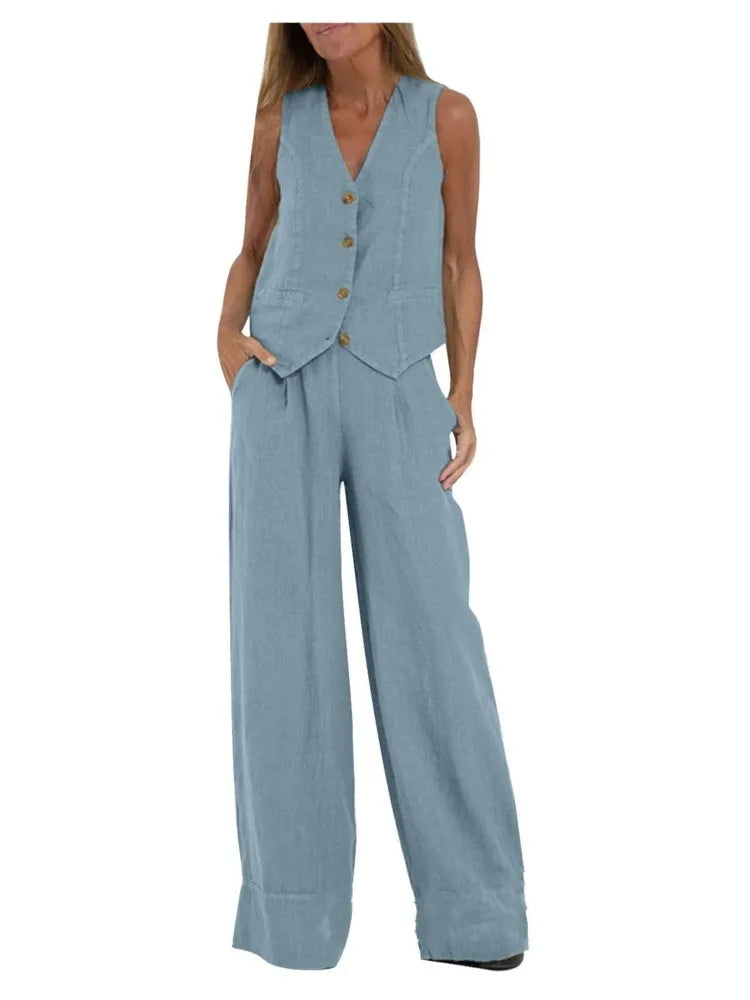 🍒Women's clothing spring summer fashion vest and pants two piece set pure colour sleeveless temperament casual Suit Somersault Into Summer With This Summer Suit