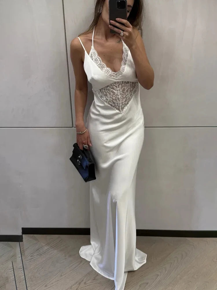🍒Fashion lace dress women sleeveless backless outfit high-waist mixed media clothing occasion wear party fashion elegant luxury Slip Into Smooth