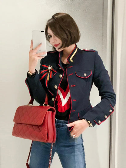 🍒Fashion womens cropped coat with stand up collar high quality vintage female jacket blazer spring autumn fashion smart casual outerwear occasion wear clothing millitary style clothing women Get REDy to EDGE(y) into MILLITARY
