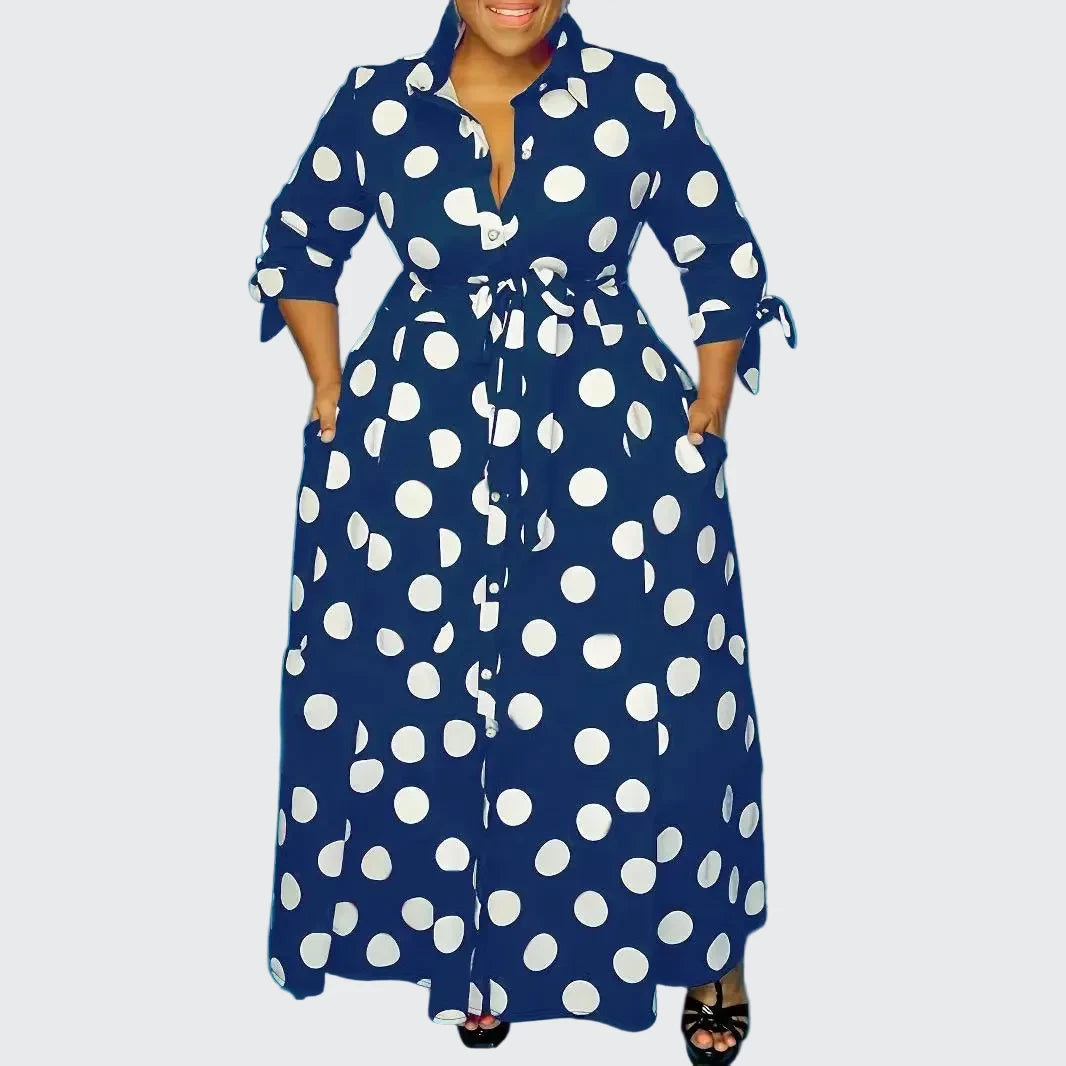 🍒Plus size polka kolletjie rok met moue gedruk hoë middellyf uitrusting maxi rok slim gemaklik vroue a-lyn rok LANK verlang na hierdie KOLLETJIES, DRUK by uitklok