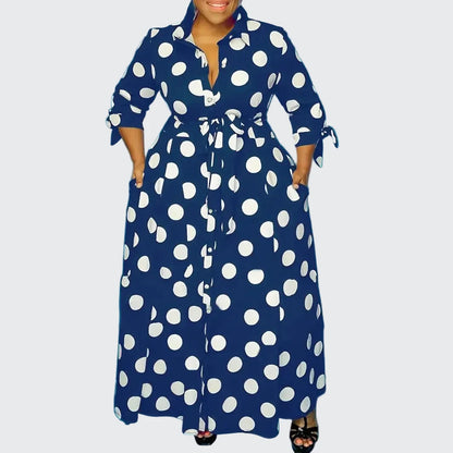 🍒Plus size polka kolletjie rok met moue gedruk hoë middellyf uitrusting maxi rok slim gemaklik vroue a-lyn rok LANK verlang na hierdie KOLLETJIES, DRUK by uitklok