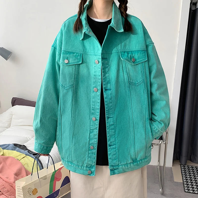 🍒Jeans jacket women coats big pockets female oversize denim jacket shirt collar casual loose relaxed fit outerwear spring  autumn fashion Do-All Daily Denim