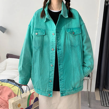 🍒Jeans jacket women coats big pockets female oversize denim jacket shirt collar casual loose relaxed fit outerwear spring  autumn fashion Do-All Daily Denim