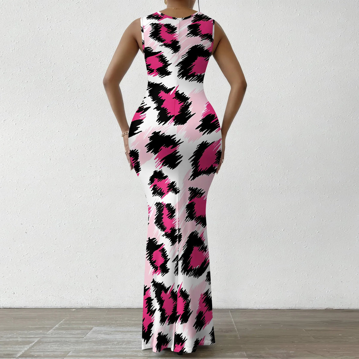 🍒Colourful dress maxi sleeveless fashion boycon bold animal print clothing party evening wear resort wear cowl neck outfit Lookgood Lioness Leopard