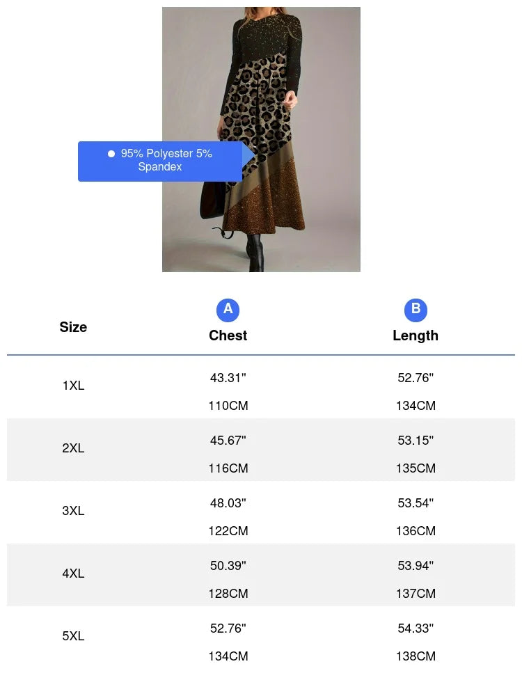🍒Plus size elegant dress glitz and  leopard print v-neck dress stretch slim a-line outfit with long sleeves casual clothing for women   fashion maxi outfit Walk Bold Never Avoid An Animal