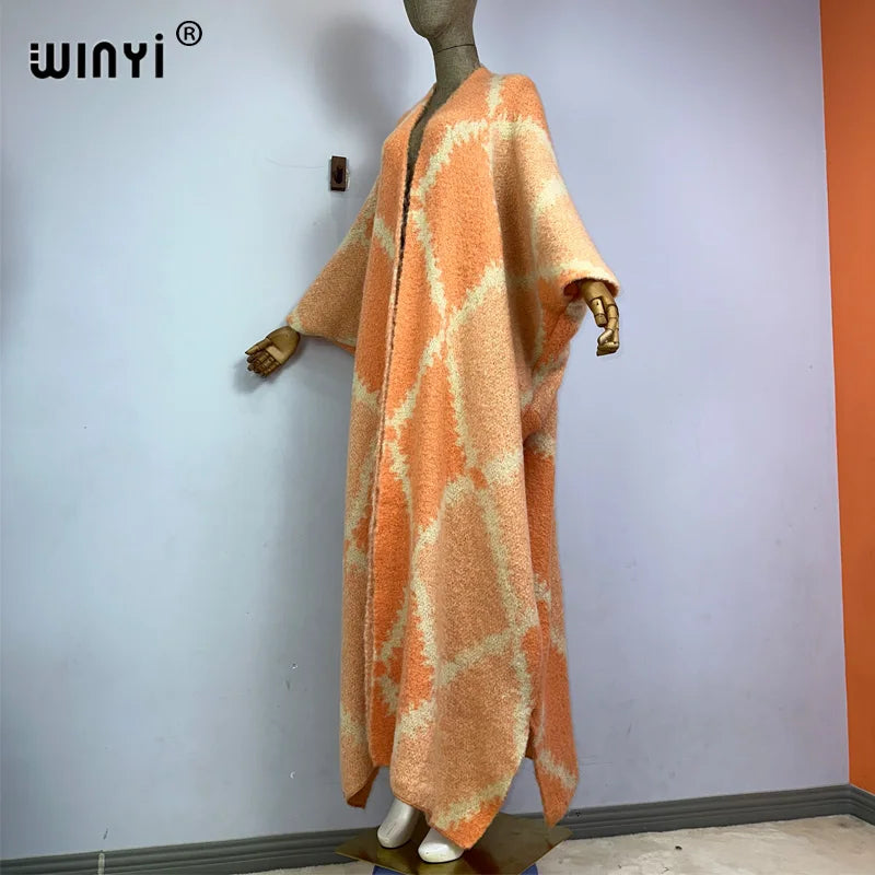 🍒Fashion poncho loose fashion print knitted coat neutral loose thick comfortable womens warm fover coat knitted poncho maxi long jacket You'll Get aLONG with A PONCHO