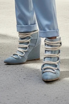 🍒Women's blue denim short boots ankle pointed toe lace-up woven wedge booties fashion party footwear smart casual heels shoes large size 46 Daytime or Do Dishy Denims