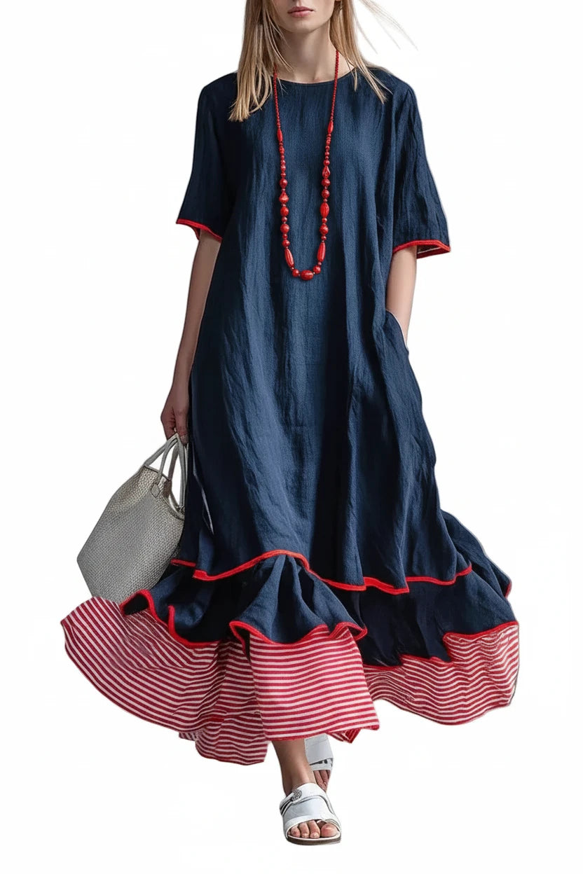 🍒Dress maxi summer with patchwork contrasting colours casual loose outfits for women fashion comfortable simple and versatile Fluttering flattering Fun