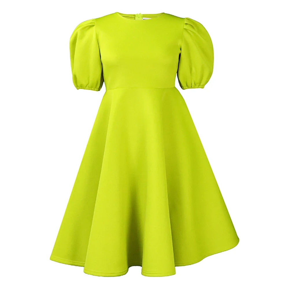 🍒Elegante rokke vir dames met O-nek, kortmoue, uitrusting vir verjaarsdagpartytjie, hoë middellyf, geplooide pofmoue, vrouemodemode, geleentheidsdrag, aandpartytjiedrag, middelkalf, luukse B'day Bopper Beauty Babe
