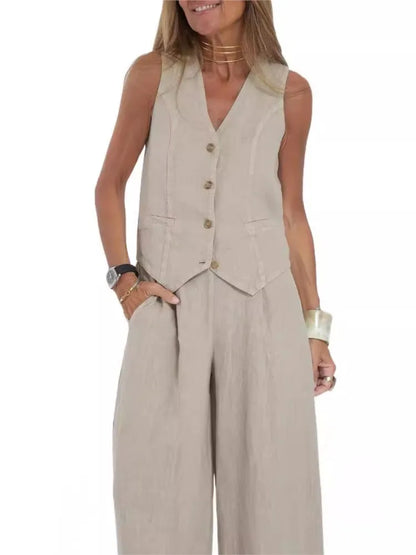 🍒Women's clothing spring summer fashion vest and pants two piece set pure colour sleeveless temperament casual Suit Somersault Into Summer With This Summer Suit